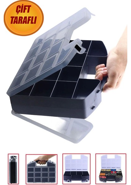 Organizer Kutu Çift Taraflı 24 Bölmeli Küçük Malzeme Alet Takım Çantası Vidasız