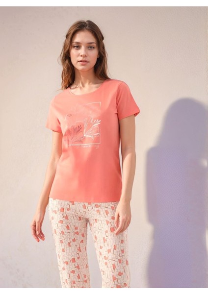 Kadın Giyim Pamuklu Kısa Kol 2'li Pijama Takımı LL.AR01.NE00.TT09