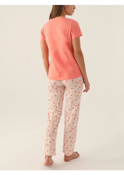 Kadın Giyim Pamuklu Kısa Kol 2'li Pijama Takımı LL.AR01.NE00.TT09 fırsatları