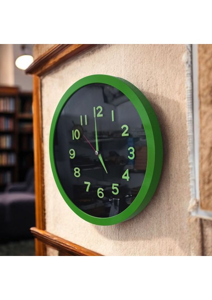 Fosforlu Kabartma Rakam Yeşil Siyah Salon Duvar Saati Çap 30 cm modelleri