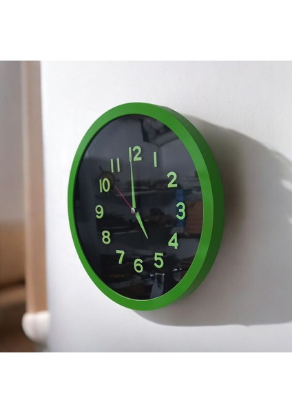 Fosforlu Kabartma Rakam Yeşil Siyah Salon Duvar Saati Çap 30 cm