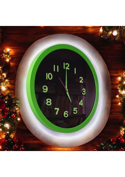 Fosforlu Kabartma Rakam Yeşil Siyah Salon Duvar Saati Çap 30 cm