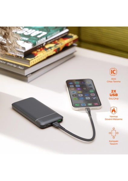 PBS131 10000 Mah Powerbank Type-C Girişli Çift USB Hızlı Şarj Cihazı Antrasit fiyatları