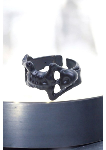 Mat Siyah Ayarlanabilir Yüzük Soyulmaz Kararmaz Motorcu Iskelet Yüzük