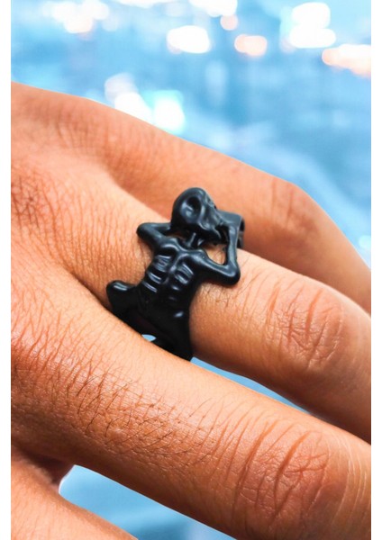 Mat Siyah Ayarlanabilir Yüzük Soyulmaz Kararmaz Motorcu Iskelet Yüzük fiyatları