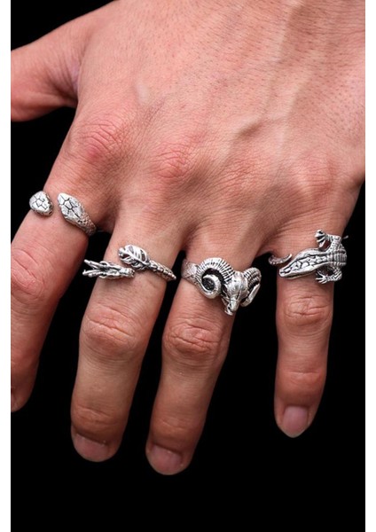 4 Adet 925 Ayar Gümüş Kaplama Ayarlanabilir El Yapımı Erkek Kadın Yüzük Seti