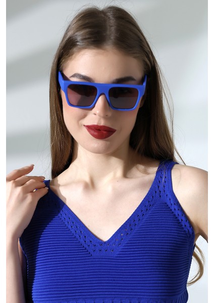 Kadın Kare Lacivert Renkli Cam Mat Güneş Gözlüğü Garson B
