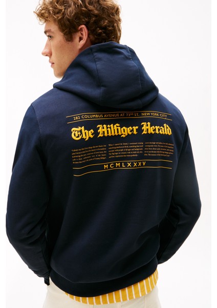Kapüşon Yaka Mavi Erkek Sweatshırt MW0MW40065DW5_HILFIGER Herald Graph modelleri
