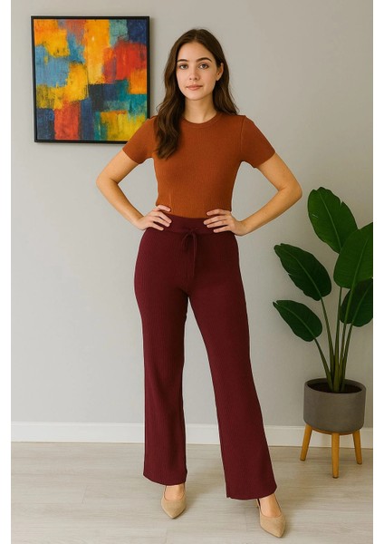 Kadın Yüksek Bel Triko Pantolon