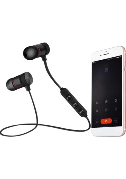 Techmrt Sports Mıknatıslı Siyah Bluetooth Kulaklık Kablolu Uzun Pil Ömrü