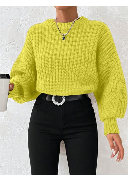 Kadın Kalın Örgü Balon Kol Triko Kazak