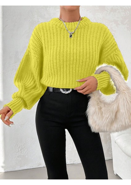 Kadın Kalın Örgü Balon Kol Triko Kazak fırsatları