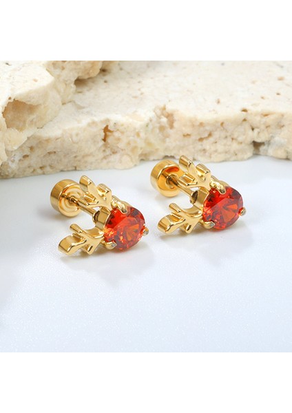 2026 Yılbaşı Geyik Boynuzu Model Zirkon Taşlı Çelik Çocuk Küpesi - Vidalı Kapama fiyatları