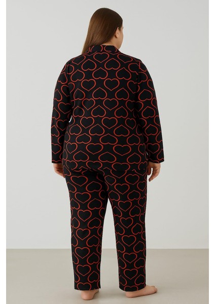 Kadın 02162 Büyük Beden Düğmeli Süet Pijama Takımı Siyah fiyatları