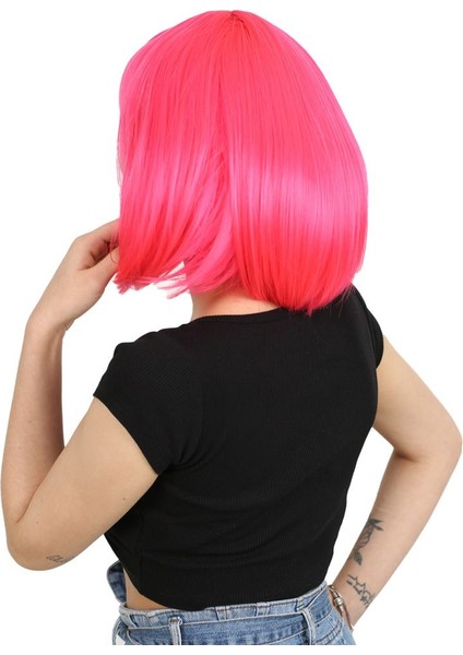 Küt Kahküllü Fiber Sentetik Peruk / Neon Pembe modelleri