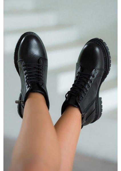 Drop Fermuarlı Kadın Hakiki Deri Bot Ksiyah