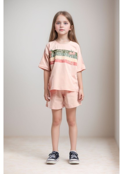 Kız Çocuk %100 Pamuklu Günlük T-Shirt & Şort Ikili Takım US01.LL.01.P4.O021