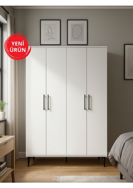 Nuna 4 Kapaklı Gardırop – 180X120 cm Genç ve Yatak Odası Dolabı