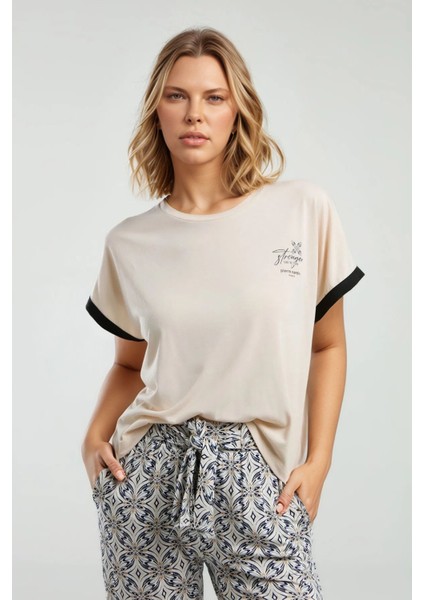 Kadın Modal Pamuk Kısa Kollu Tişört & Cepli Pantolon Pijama Takımı