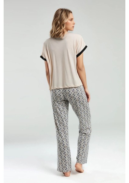 Kadın Modal Pamuk Kısa Kollu Tişört & Cepli Pantolon Pijama Takımı modelleri
