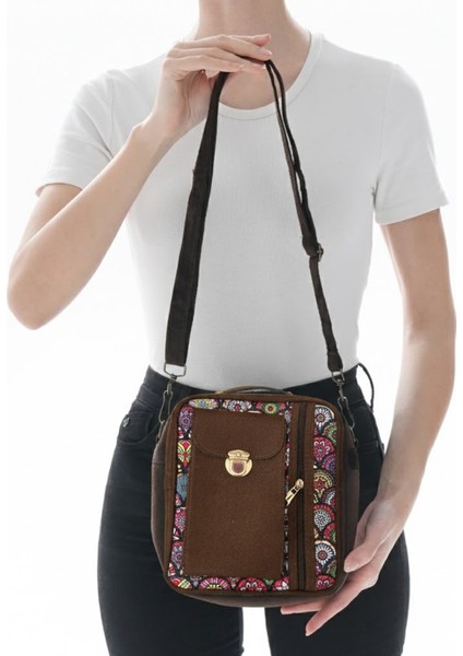 Iran Işi El Yapımı Etnik Desenli Süet Kahve Bohem Askılı Omuz Çantası