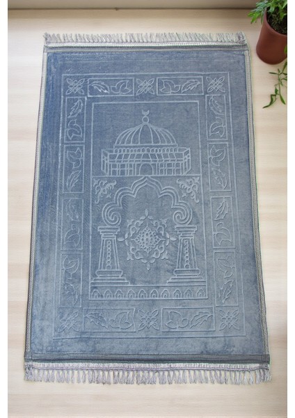 Yumuşak Kadife Dokulu Peluş Seccade Mavi