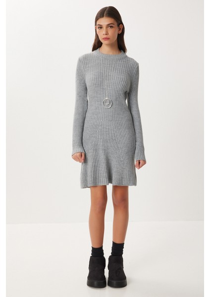 Fitilli Triko Kısa Çan Elbise LCI0055 Gri