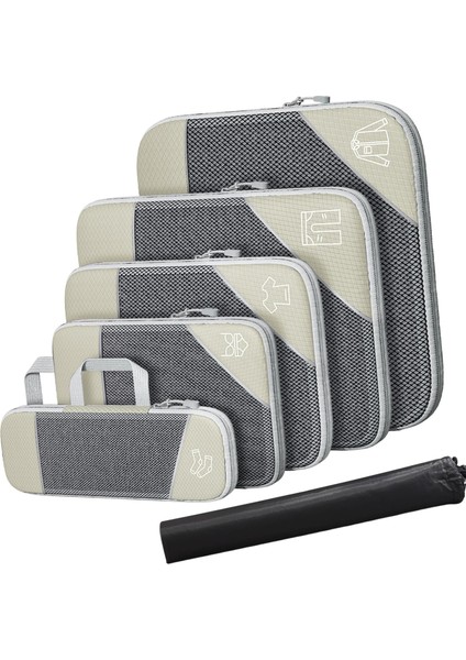 Sıkıştırma Ambalaj Küpleri Kadın Erkek Kablo Düzenleyici Bej Beyaz Için Bagaj Organizatörleri (Yurt Dışından)