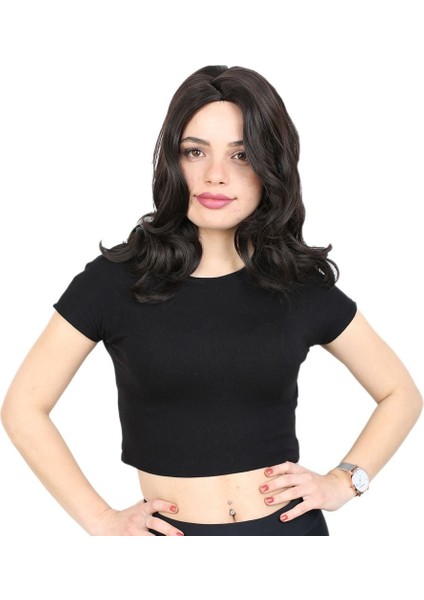 Kahkülsüz Fiber Sentetik Orta Boy Dalgalı Peruk / Kahverengi