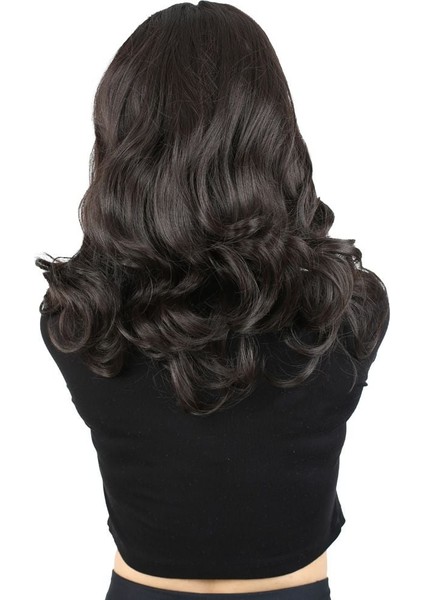 Kahkülsüz Fiber Sentetik Orta Boy Dalgalı Peruk / Kahverengi fırsatları