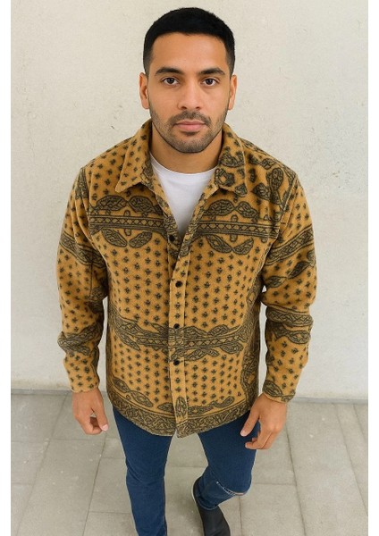 Erkek Polar Fermuarlı Sweatshirt – Kapüşonsuz, Cepli, Yumuşak Dokulu, Oversize Rahat Kalıp, Kışlık Sıcak Tutan Fermuarlı Üst - Sarı