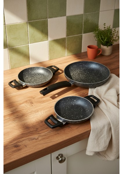 Athelas 3 Parça Tava ve Sahan Seti Siyah (16-18-24 Cm) fırsatları