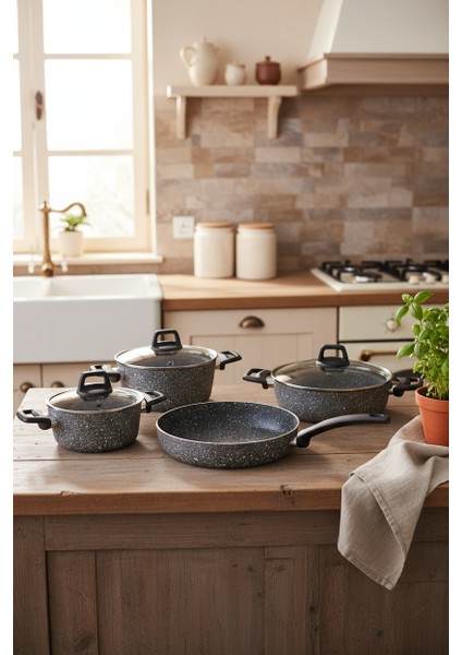 Vormi 7 Parça Granit Tencere Seti Gri