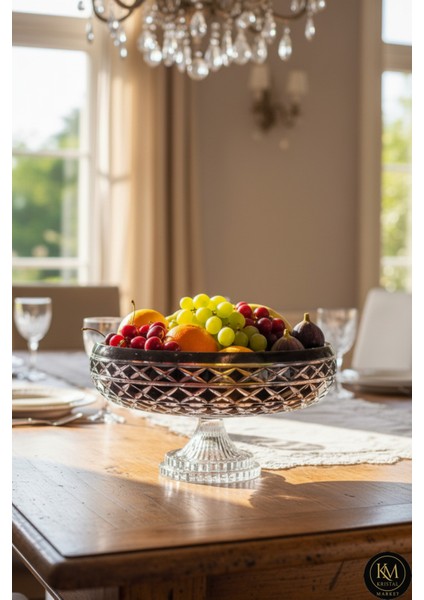 El Yapımı Kesme Kristal Bodrum Oval Desen 28 cm Dekoratif Sunumluk Sofra Sunum Kasesi