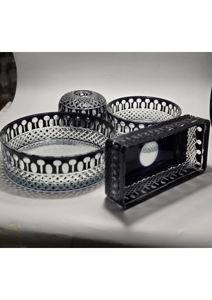 El Yapımı Kristal Kesme Beykoz Desen Dekoratif Sofra Sunum Seti 4'lü fiyatları