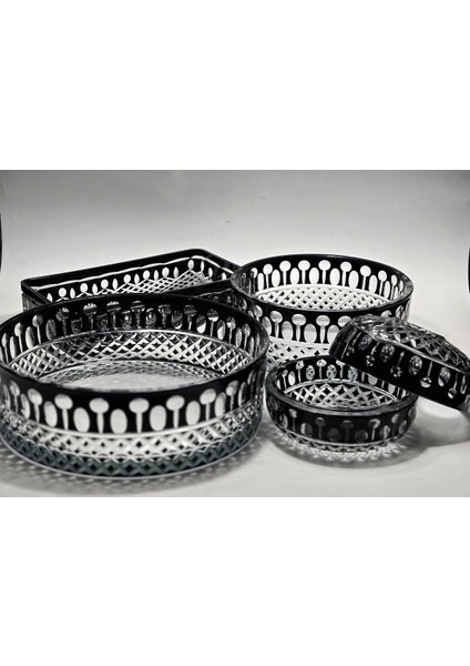 El Yapımı Kristal Kesme Beykoz Desen Dekoratif Sofra Sunum Seti 4'lü fırsatları