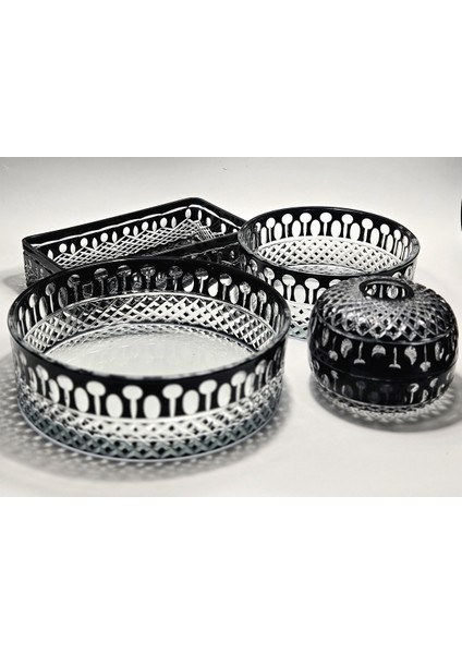 El Yapımı Kristal Kesme Beykoz Desen Dekoratif Sofra Sunum Seti 4'lü indirimleri