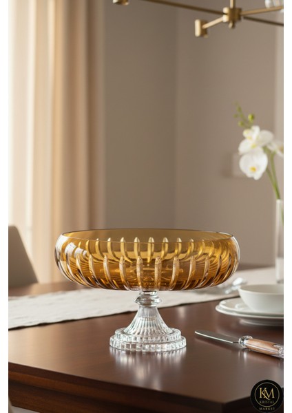 Kesme Kristal Dekor 28 cm Amber Sofra Sunum Kasesi
