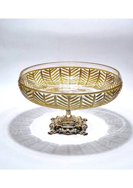 28CM Kesme Kristal Dekor Gold Ayaklı Cam Kase Milas Gold Desen fiyatları