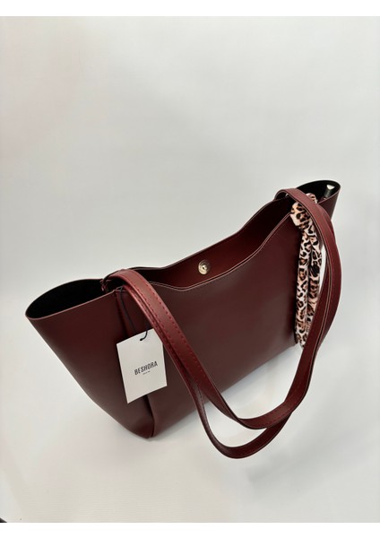 Elena Bordo Mat Fermuar Detaylı Kadın Omuz Çantası