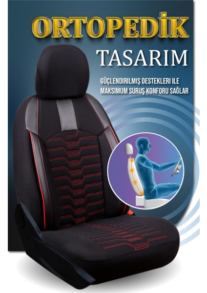 Fiat Palio Deri Detaylı Oto Koltuk Kılıfı Ön Arka Takım Platinium Seri Siyah Kırmızı Scr indirimleri