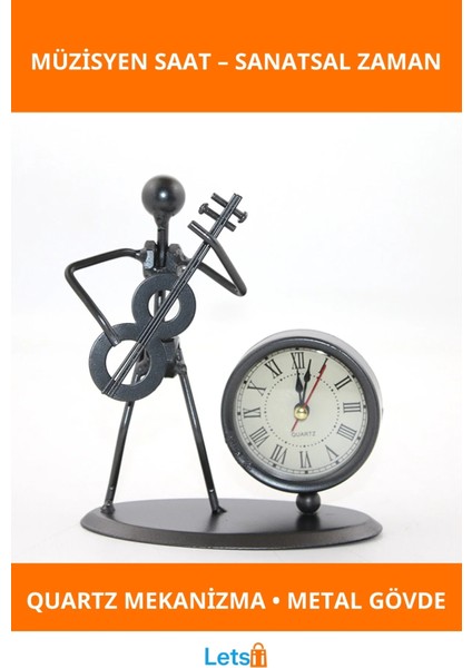 Metal Müzisyen Figürlü Dekoratif Masa Saati