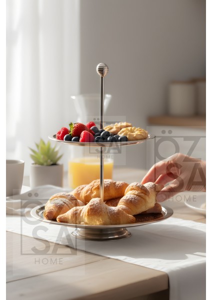 2 Katlı Paslanmaz Çelik Kurabiye Standı Dekoratif Sunum Tepsisi Pasta Servisi Ikramlık Katlı Sunum fiyatları