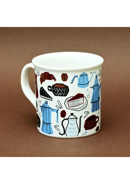 Doodle Kahve Desenli Seramik Kupa