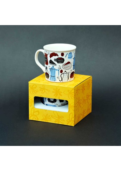 Doodle Kahve Desenli Seramik Kupa modelleri