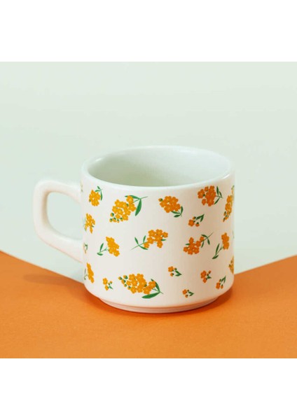 Sarı Çiçek Desenli Seramik Kupa