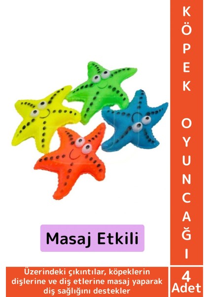 Evcil Hayvan Köpek Diş Temizliği Kaşıma Masaj Ilgi Çekici Denizyıldızı Figür Çiğneme Oyuncağı 4 Adet