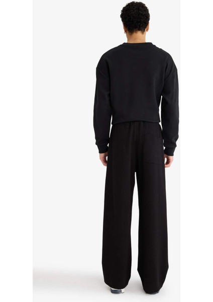 Wide Leg Geniş Bol Paça Beli Bağcıklı Pike Eşofman Altı F8524AX25AU