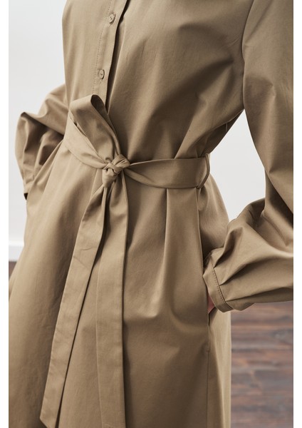 Yakası Bağlama Detaylı Elbise Haki indirimleri