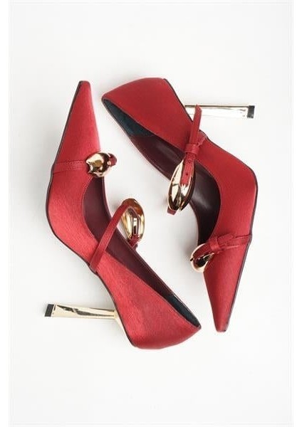 255015 Metal Tokalı Stiletto Bordo Saten modelleri
